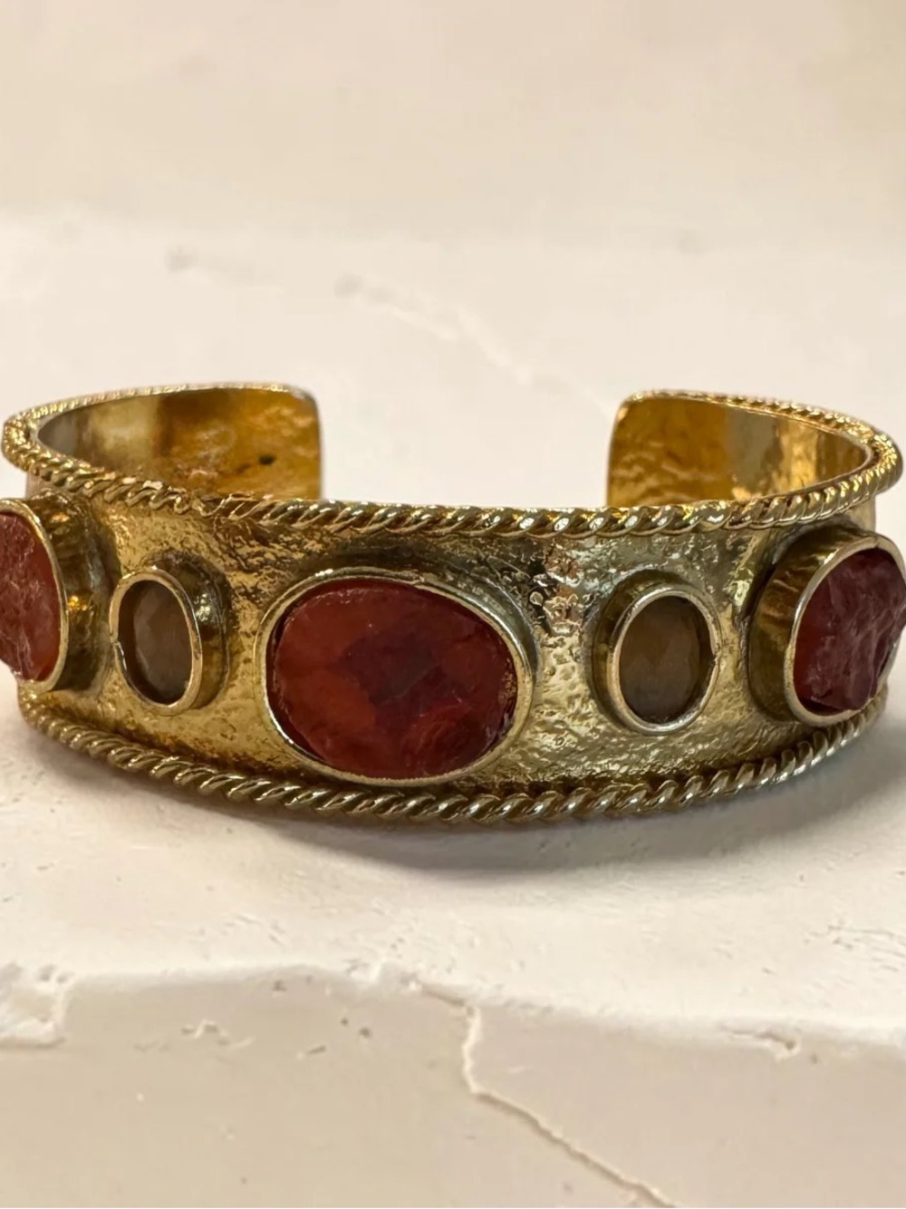 INDIAN ARTISAN ORANGE SMOKEY CITRINE CUFF BRACELET